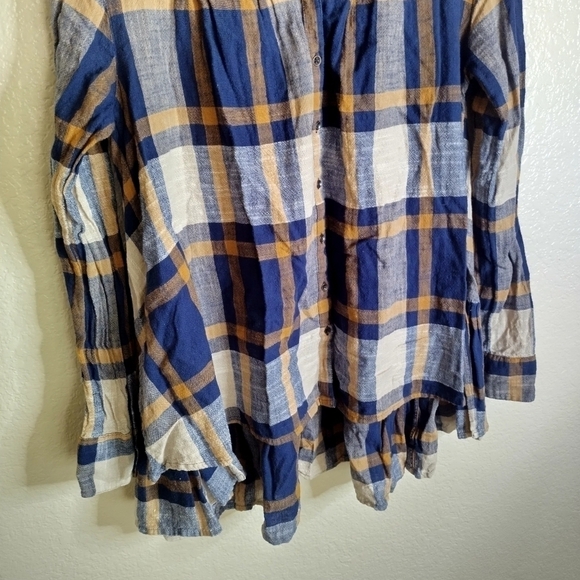 Free People Peppy in Plaid Button Up Blouse Top Ruffle sz S - Picture 4 of 8